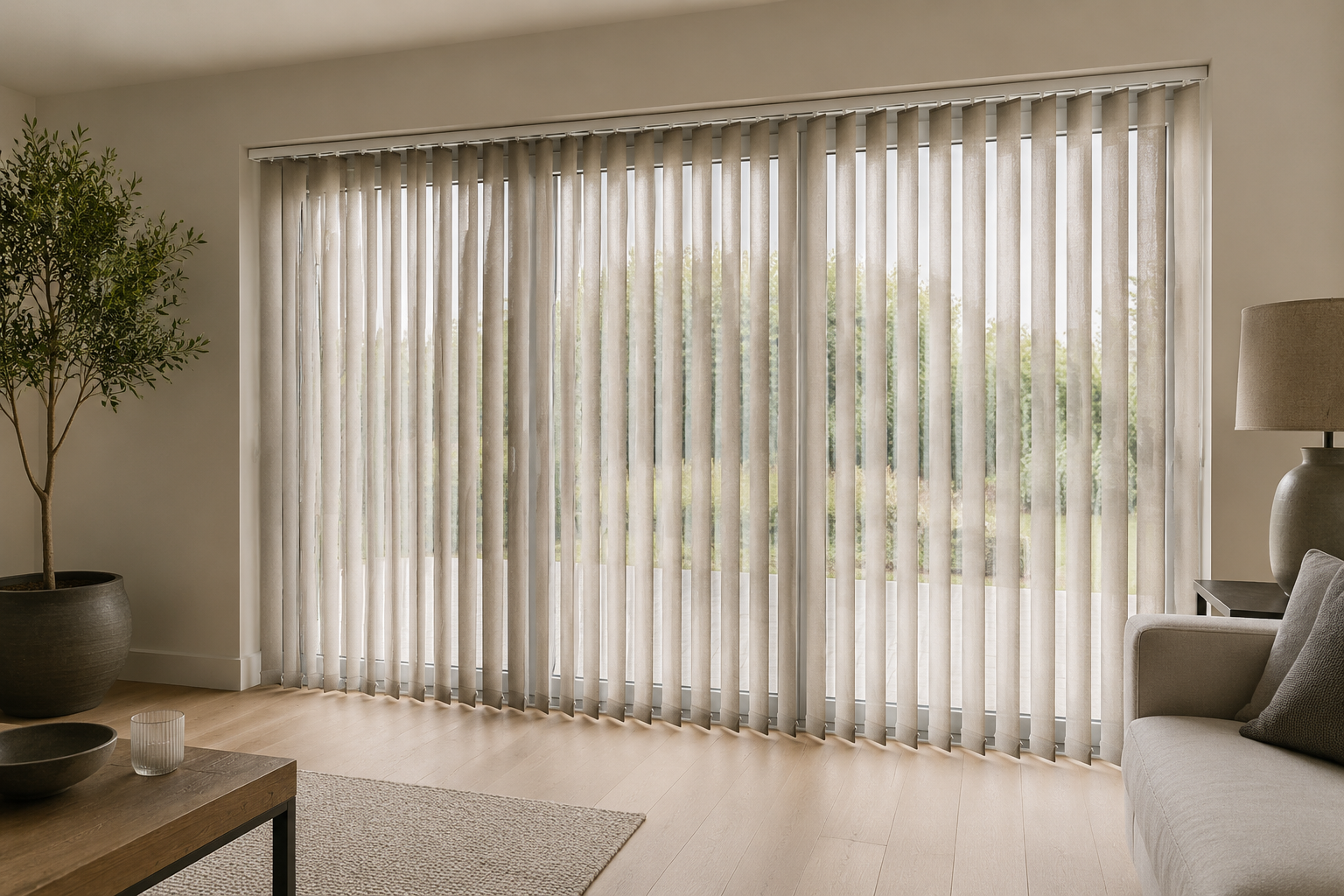 Vertical blinds fitted in a contemporary home